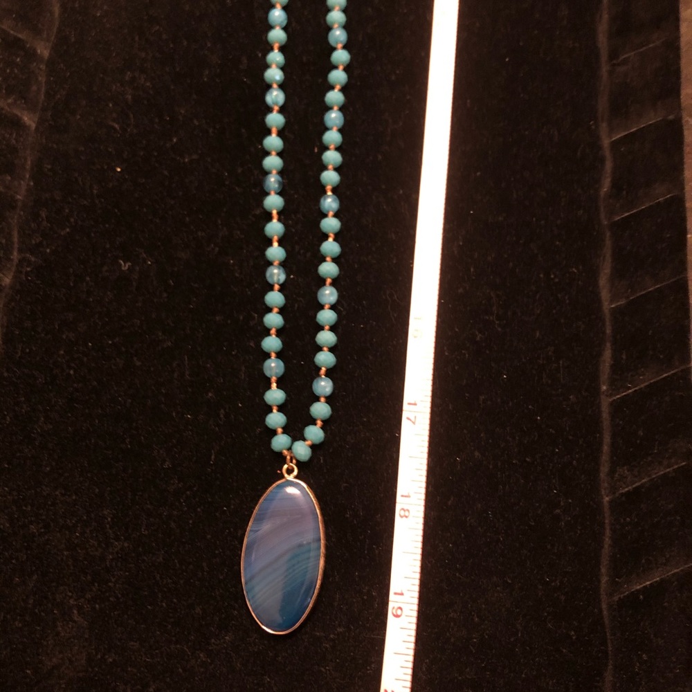 19” Long Blue Beaded Stone Statement Necklace - image 1